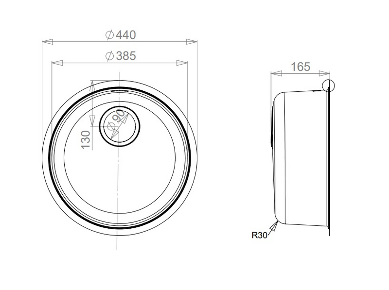 Allas Stala Jazz pyöreä T38U alta-asennettava 44/17cm ruostumaton teräs