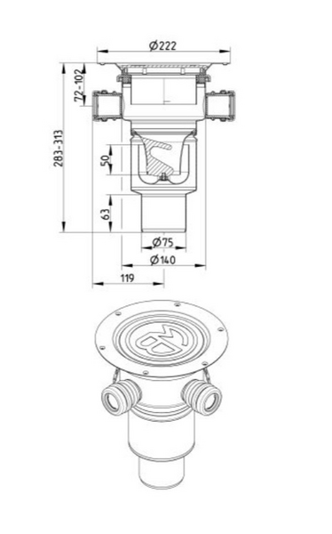 Lattiakaivo BLÜCHER multi säädettävä, 75 pysty, 3xsivul, sis. Vesilukko