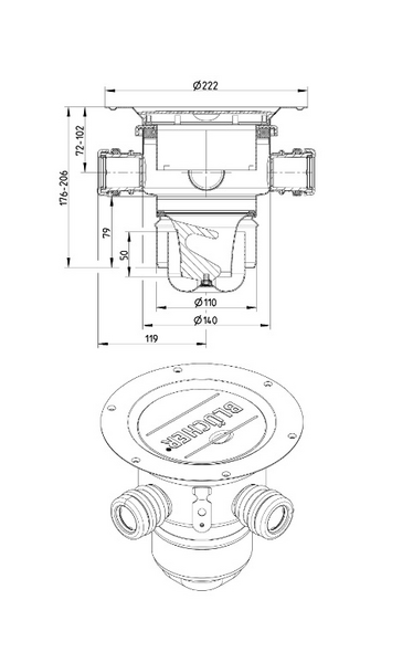 Lattiakaivo BLÜCHER multi sääd. 110 pysty 3xsivul.sis.vesilukk rst