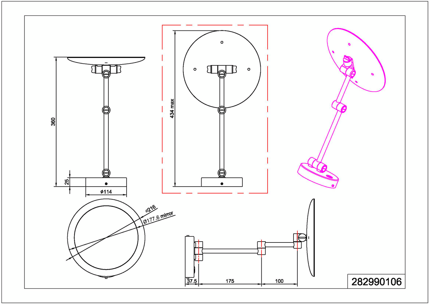 Meikkipeili TRIO View led 3W pyöreä kromi