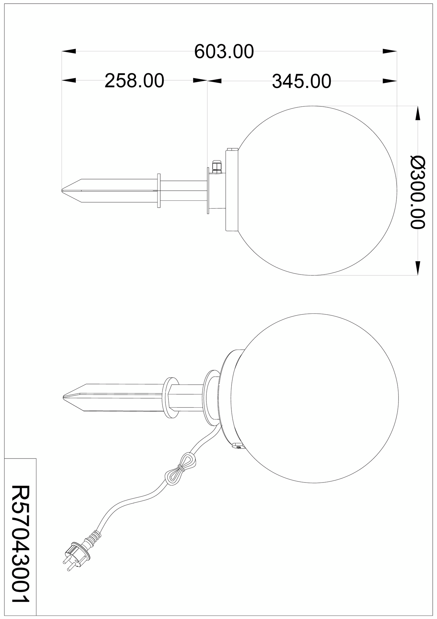 Puutarhavalaisin TRIO Bolo R57043001 E27 30cm