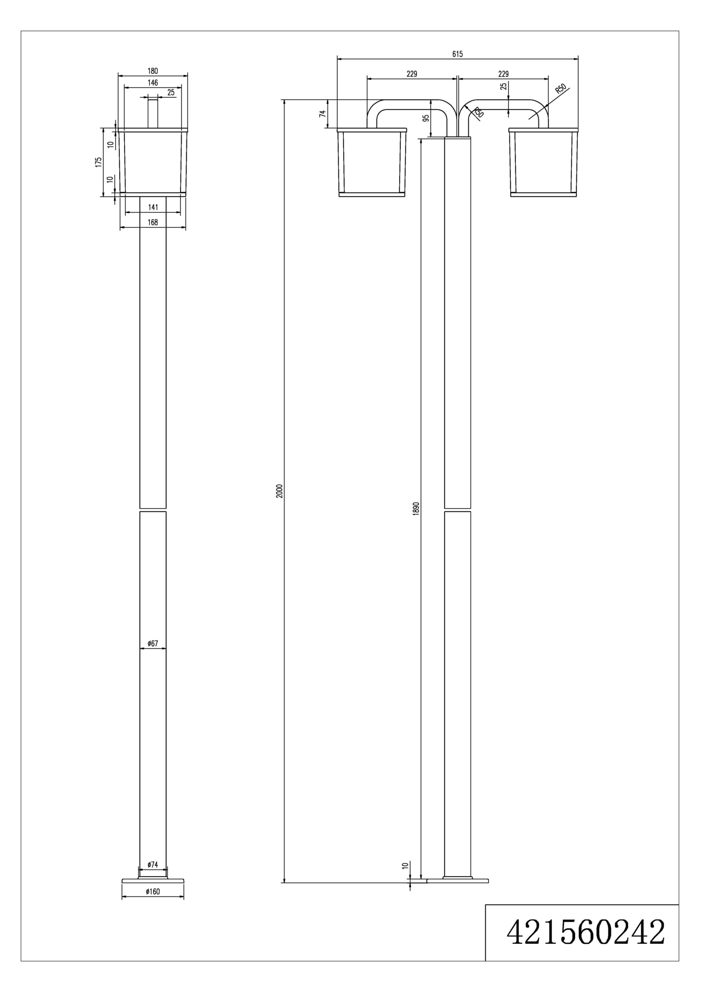 Ulkopylväsvalaisin TRIO Cubango 2-osainen 421560242 E27 5W