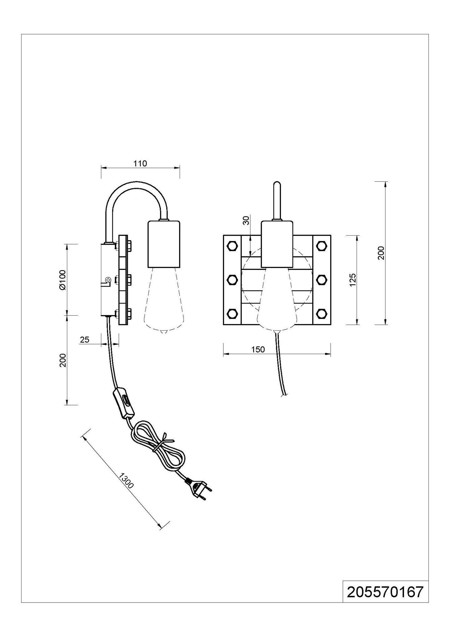 Seinävalaisin TRIO Khan E27 puu
