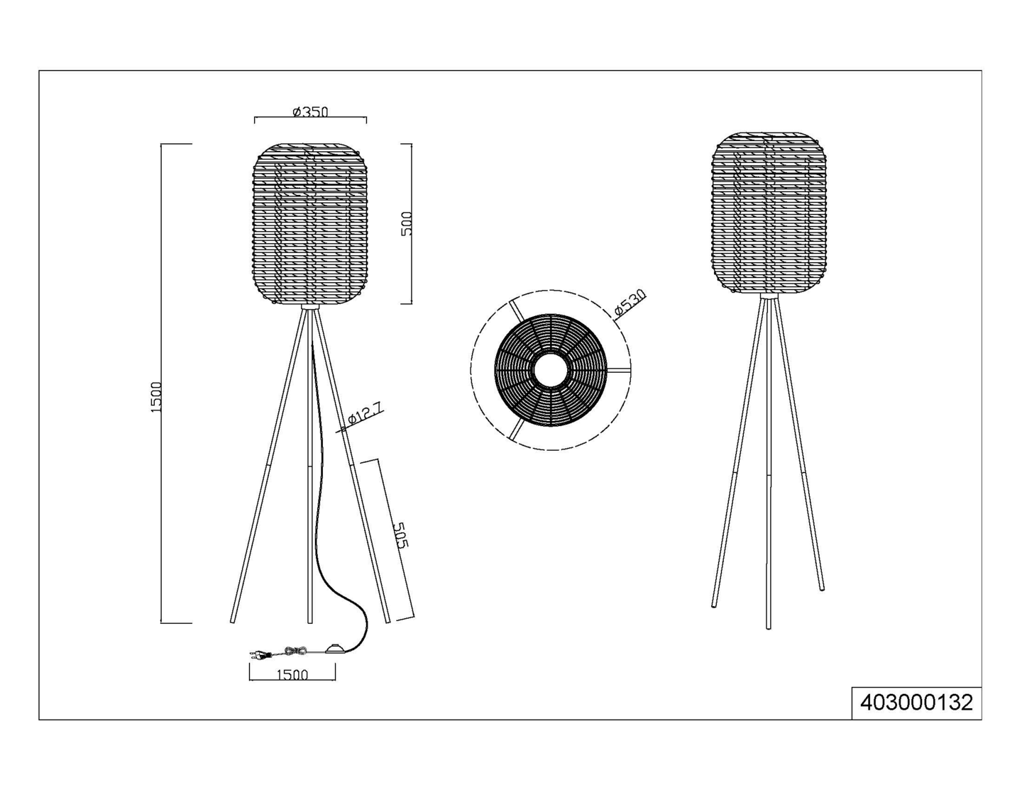 Lattiavalaisin TRIO Runa E27 rottinki