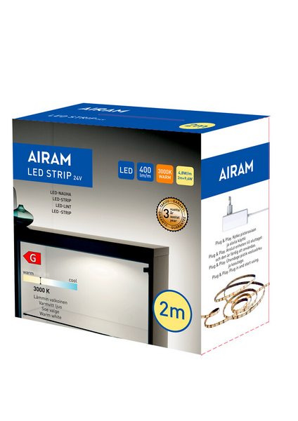 Led-nauha Airam Strip 24V IP20 4,8W/m 830 2m