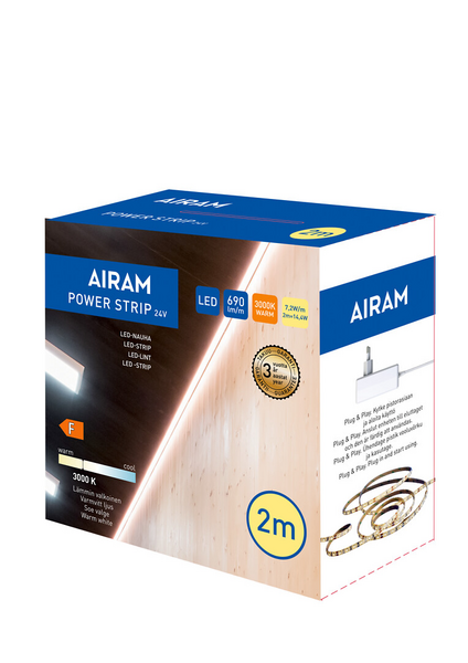 Led-nauha Airam Strip 24V IP20 7,2W/m 830 2m