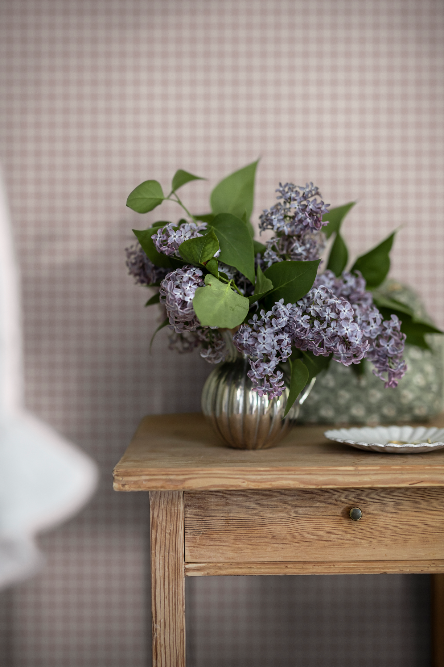 Kuitutapetti Boråstapeter Linen Picnic Check 7870 Light Pink 10,05m