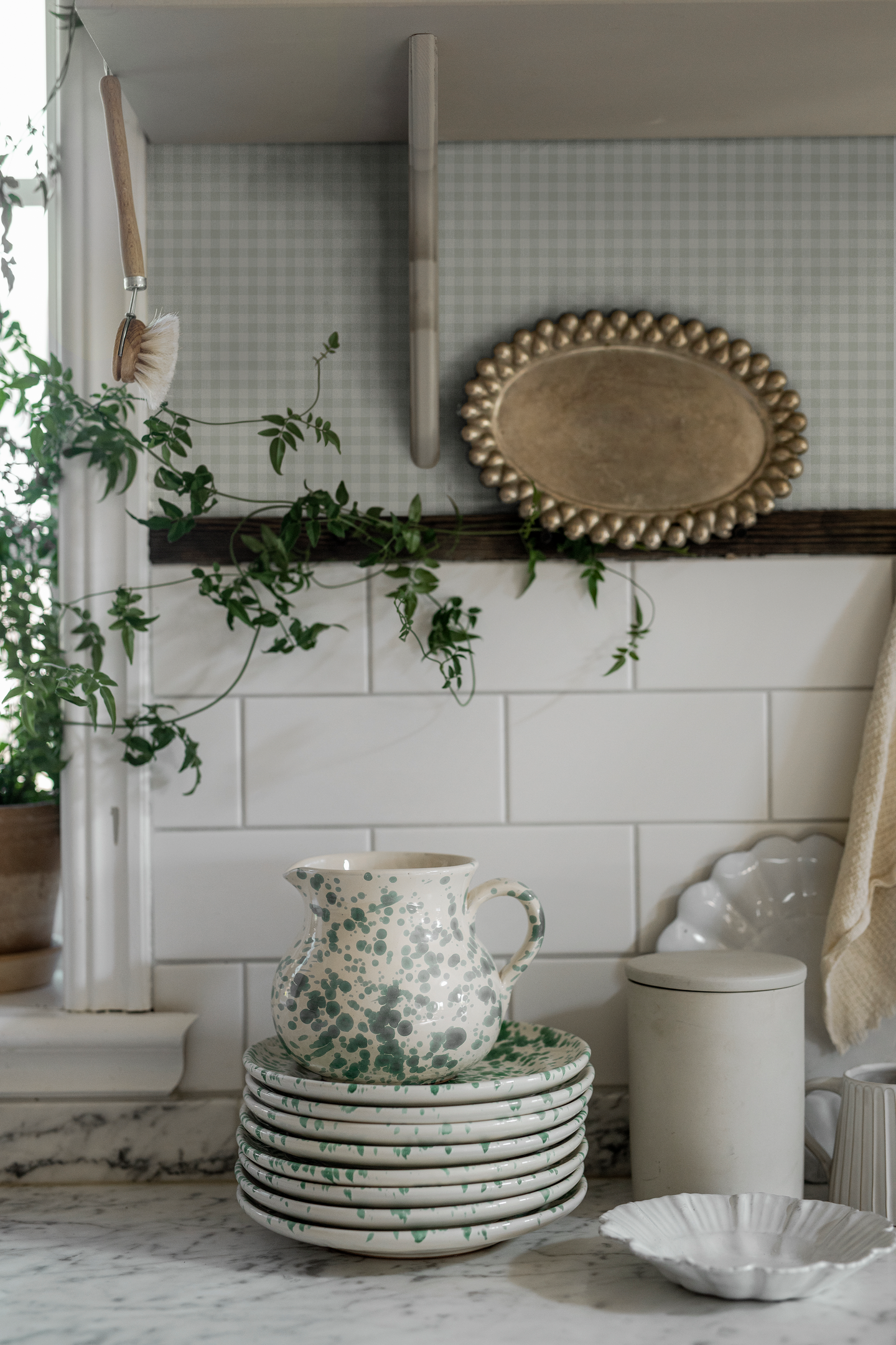 Kuitutapetti Boråstapeter Linen Picnic Check 7869 Light Green 10,05m