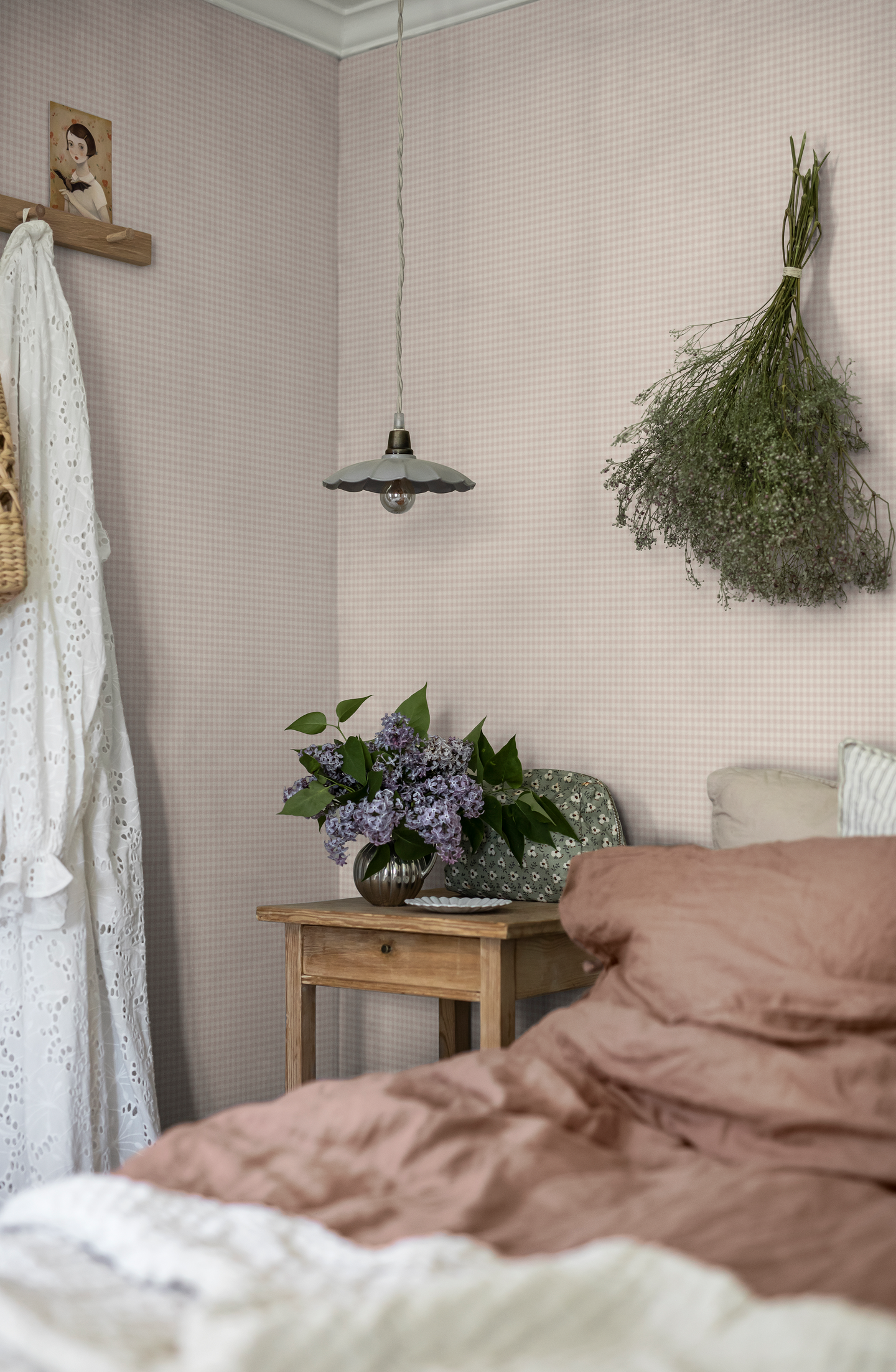 Kuitutapetti Boråstapeter Linen Picnic Check 7870 Light Pink 10,05m