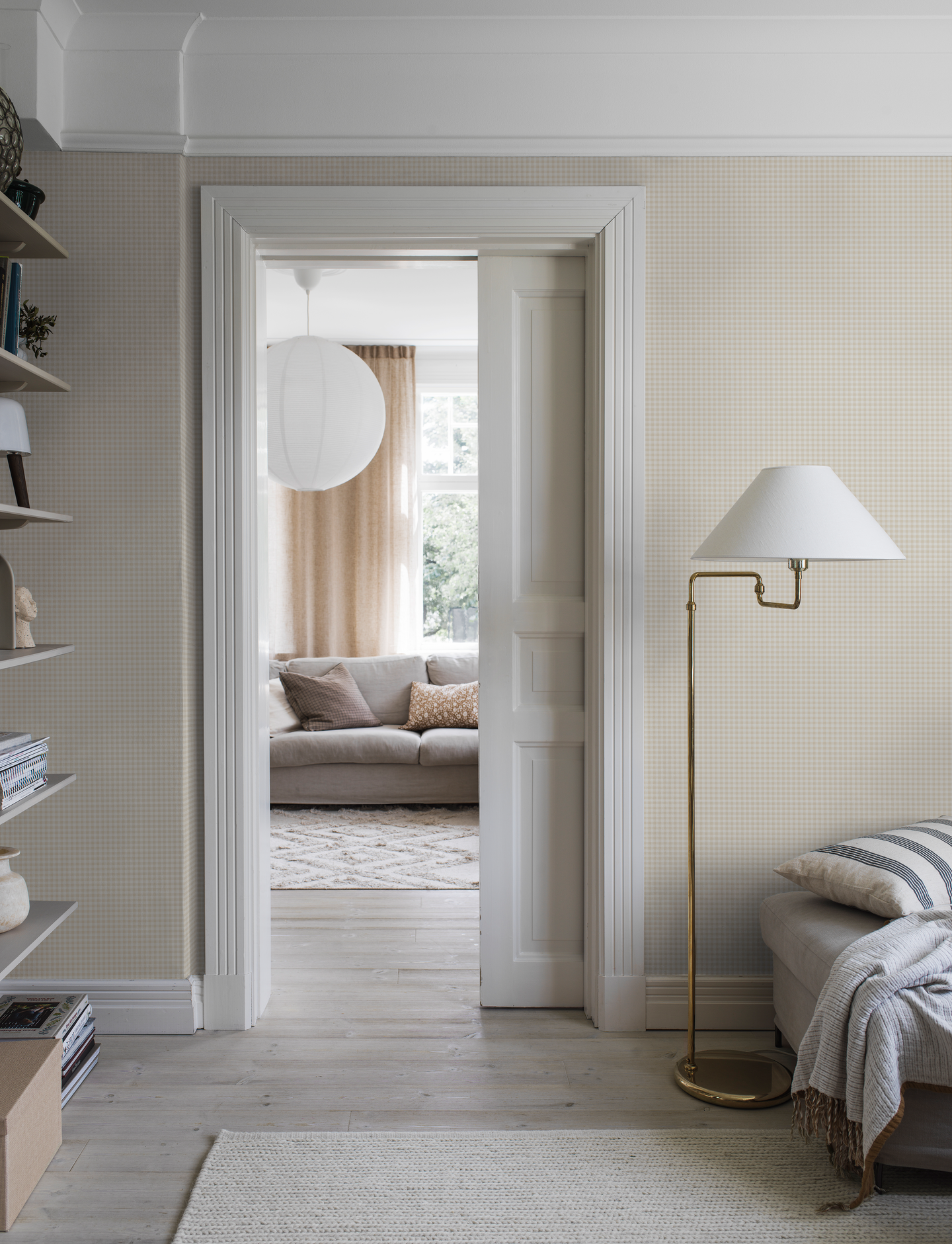 Kuitutapetti Boråstapeter Linen Picnic Check 7867 Golden Beige 10,05m