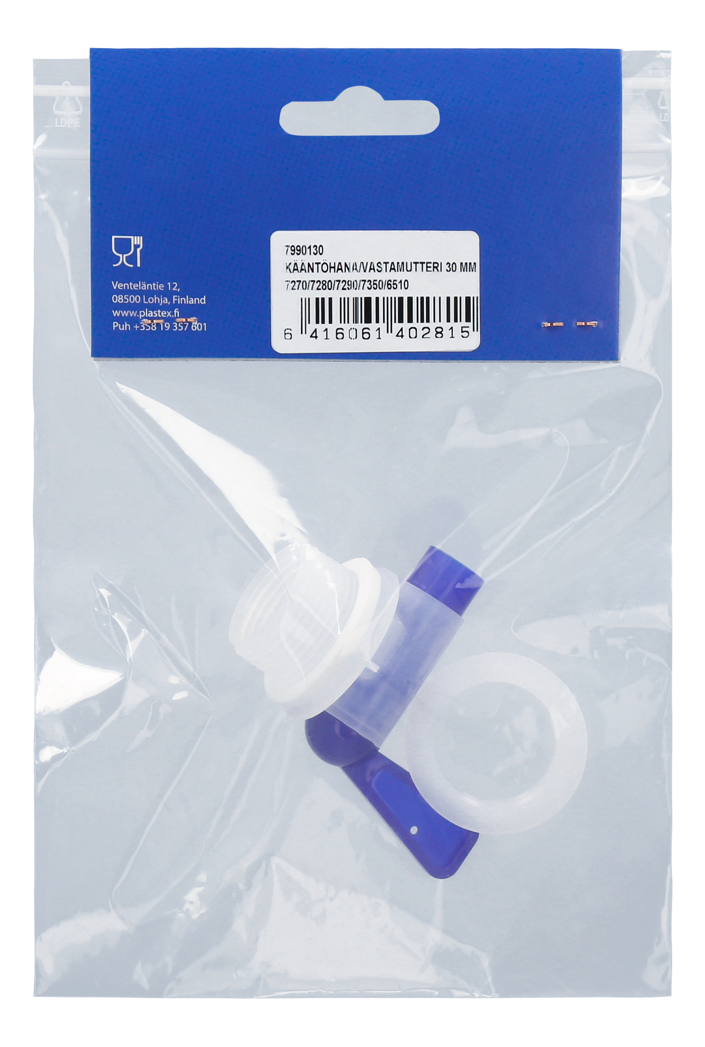 Kääntöhana/vastamutteri Plastex 30mm