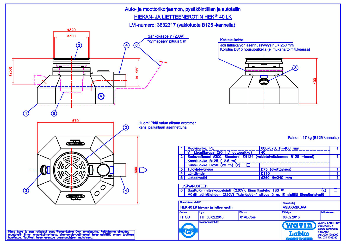 Hiekanerotin Wavin Labko HEK 40 LK