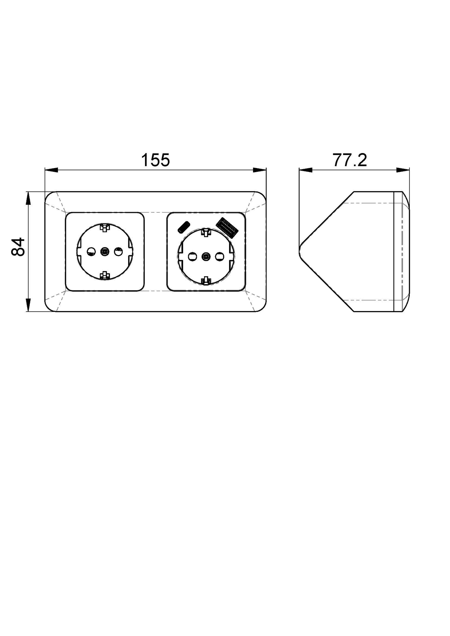 Kulmapistorasia OPAL 2-os 2xUSB valkoinen