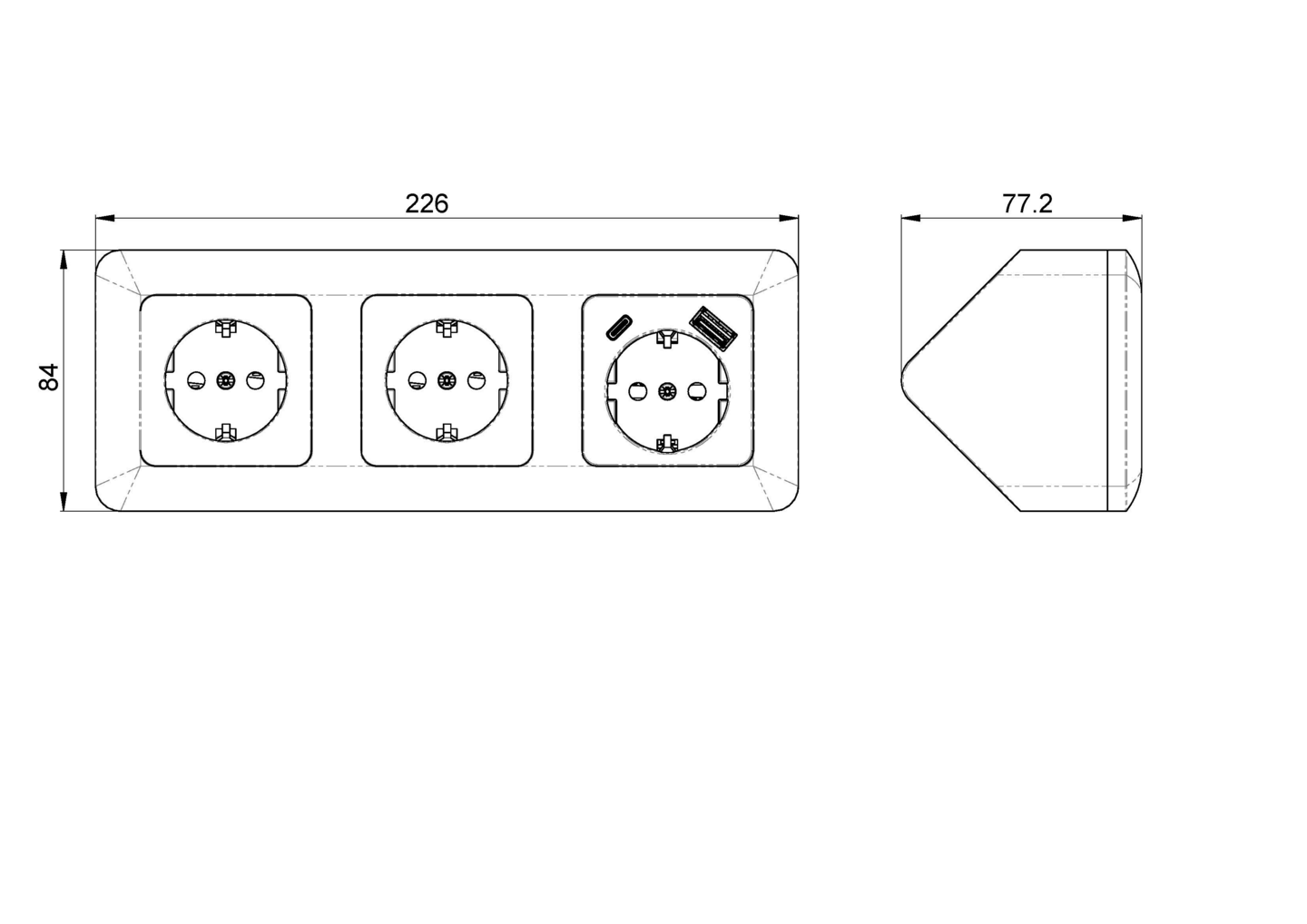 Kulmapistorasia OPAL 3-os 2xUSB valkoinen