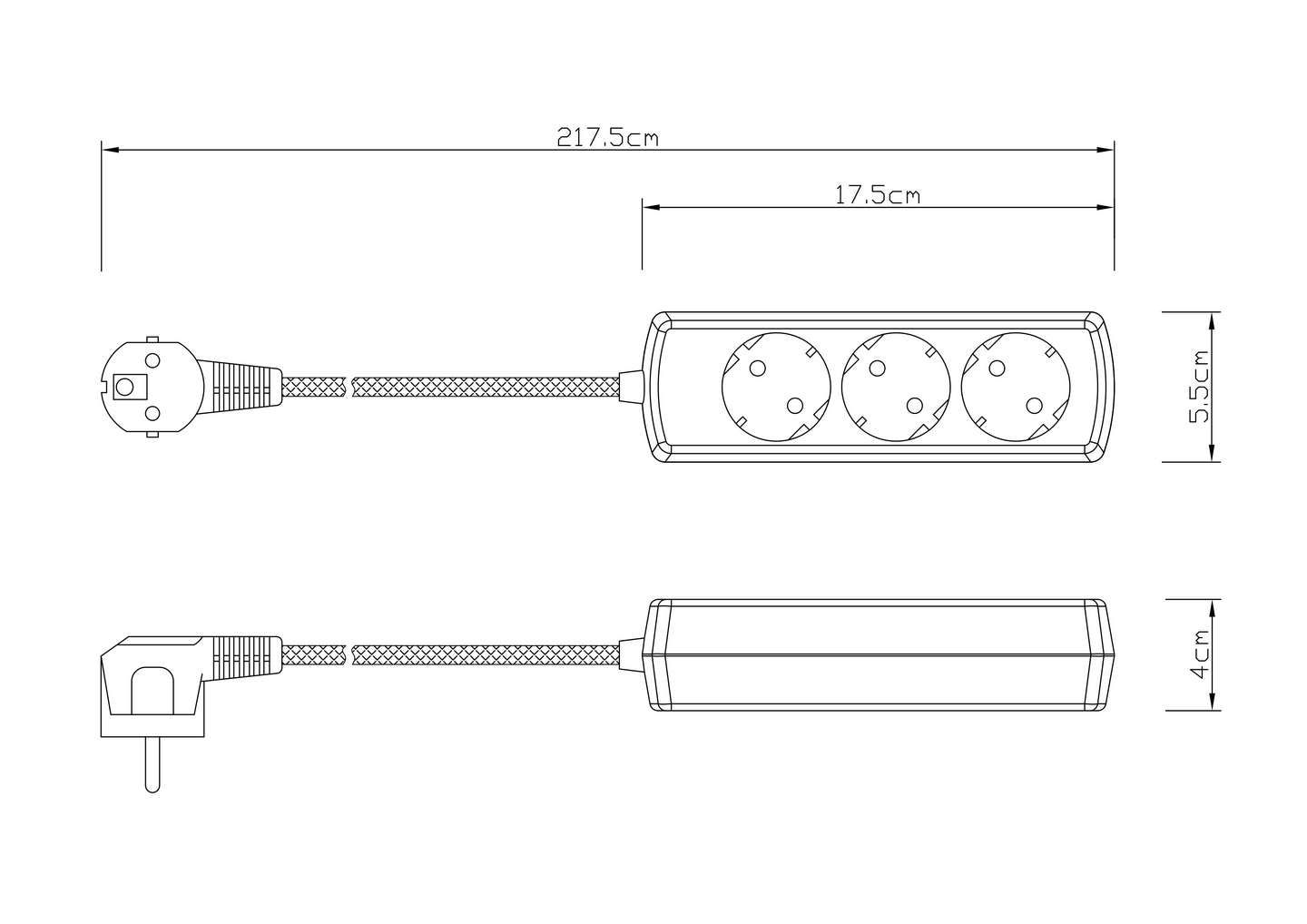 Sisäjatkojohto OPAL 3-osainen kangas musta 2m