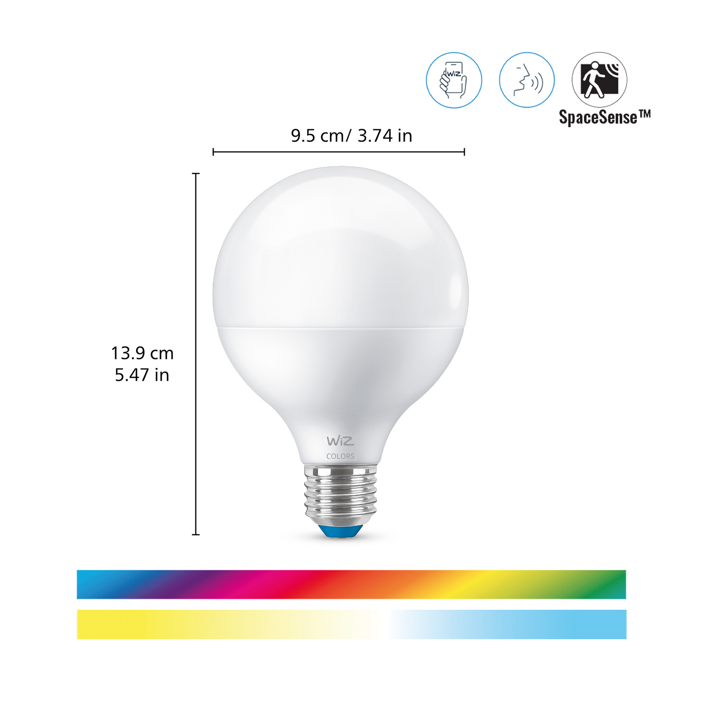 Led-lamppu WiZ RGB Globe 11W 1055lm E27 2200-6500K huurrettu