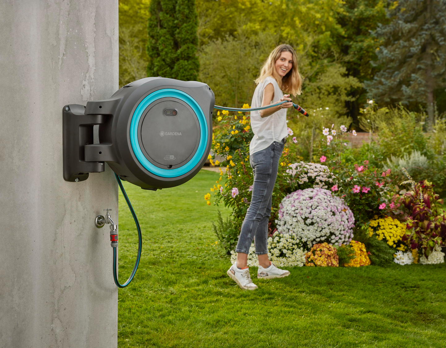 Seinäletkukela Gardena PowerRoll XXL 40m Solo turkoosi