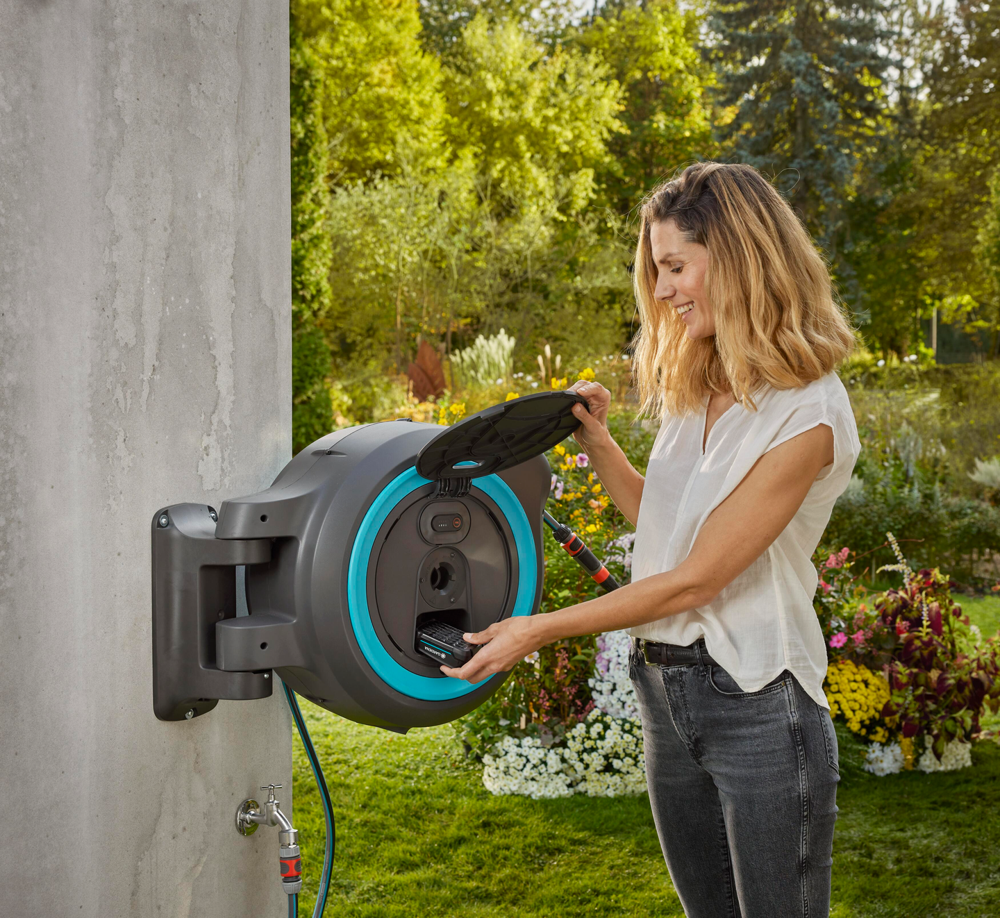 Seinäletkukela Gardena PowerRoll XXL 40m Solo turkoosi