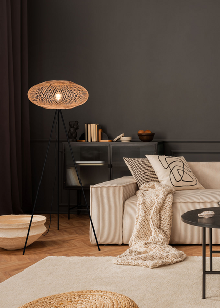 Lattiavalaisin TRIO Hedda E27 mattamusta/sisal