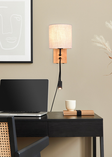 Seinävalaisin TRIO Nilam kiinteä led+E27 18 cm luonnonpuu/valkoinen