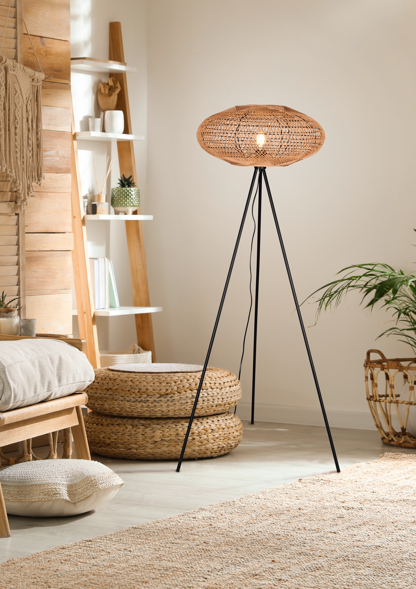 Lattiavalaisin TRIO Hedda E27 mattamusta/sisal