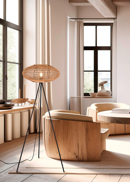 Lattiavalaisin TRIO Hedda E27 mattamusta/sisal