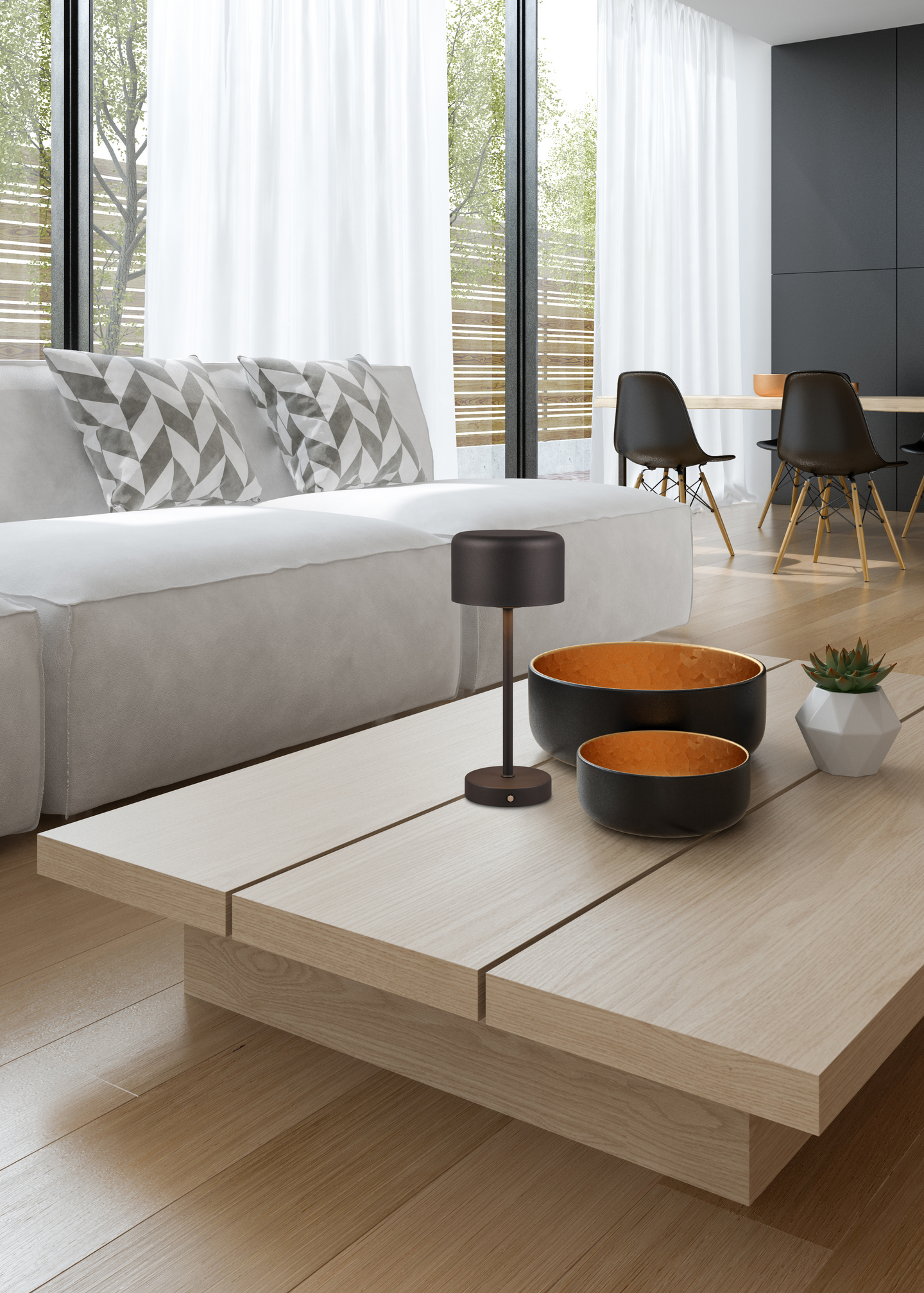 Pöytävalaisin TRIO Jeff ladattava led mattamusta