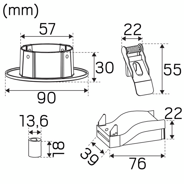 Mekaaninen lisätarvike Hide-a-lite Litetra kattokuppi uppo jousilla valkoinen