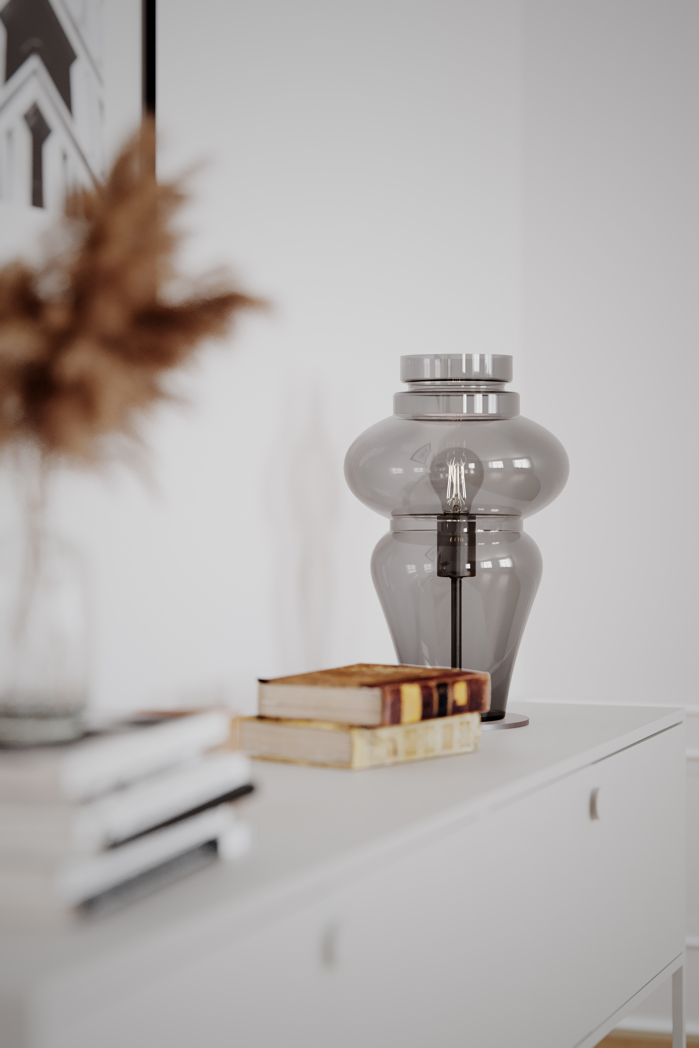 Pöytävalaisin Sessak Dolores E27 savunharmaa