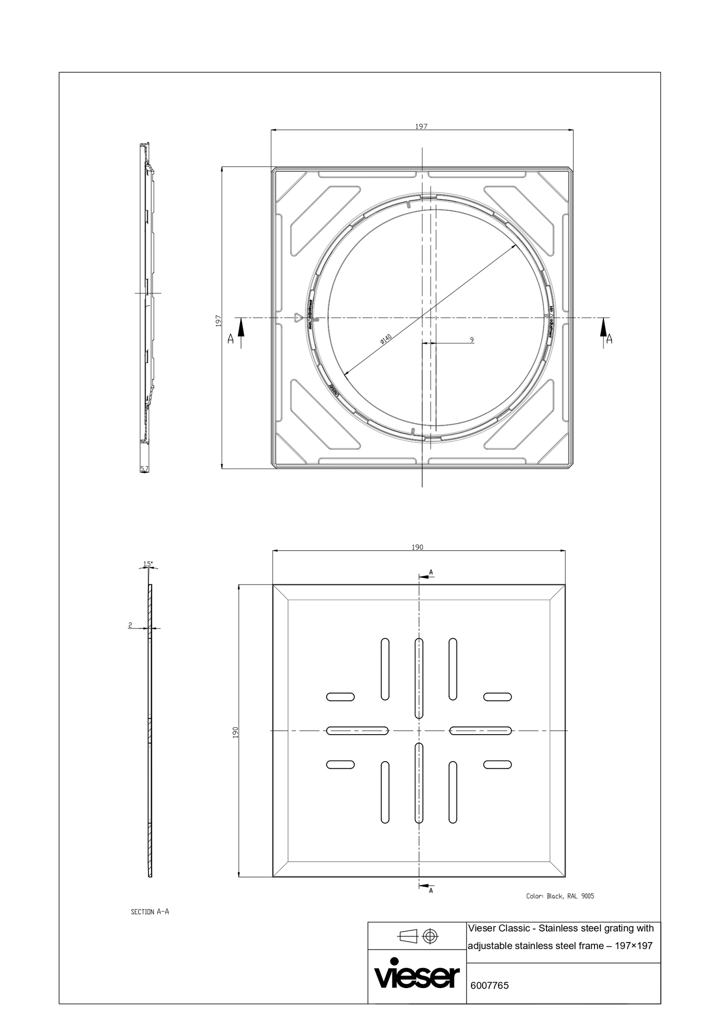 Neliökansi Vieser 197x197 Classic+ musta rst kehys