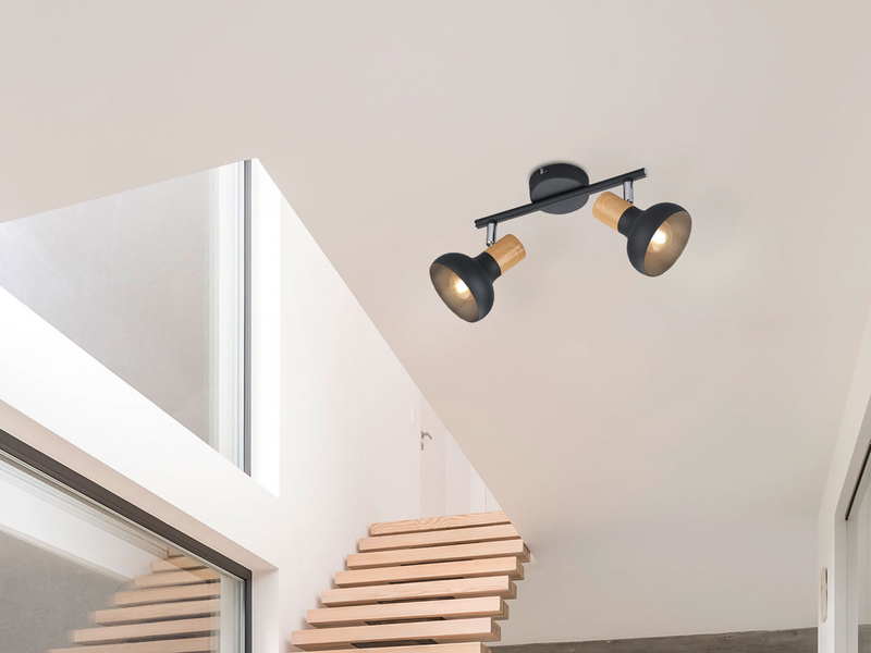 Spottivalaisin TRIO Latika E14 2-osainen mattamusta/puu