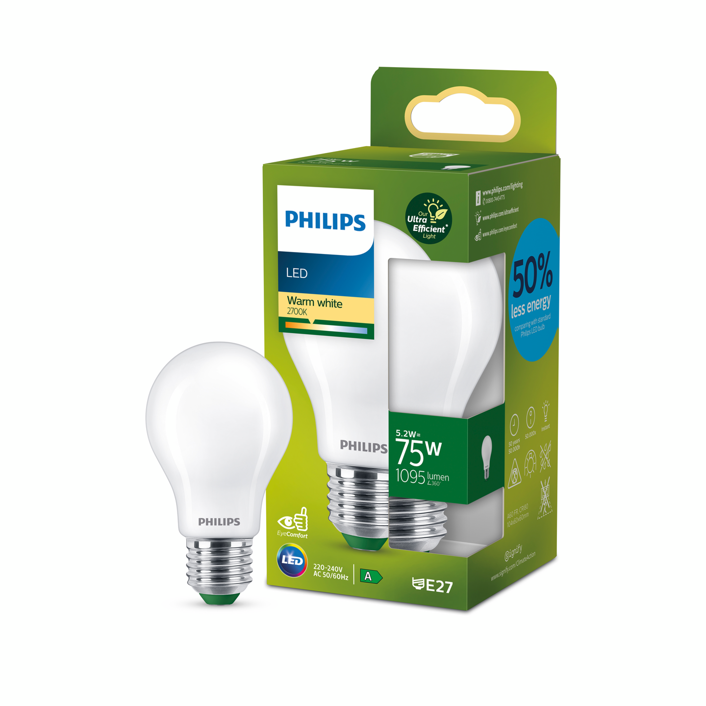 Led-lamppu Philips Ultra Efficient 75W E27 2700K 1095lm huurrettu lasi