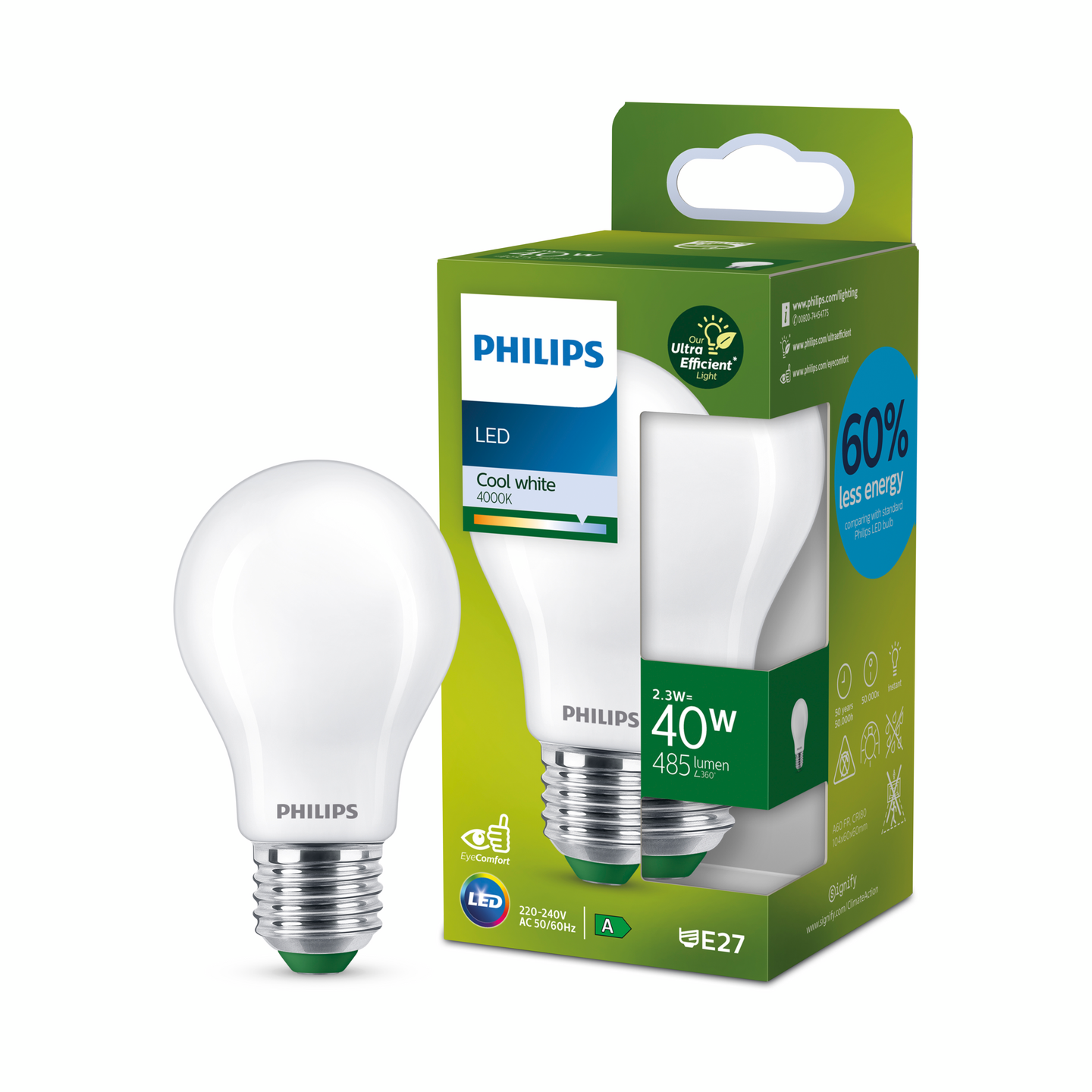 Led-lamppu Philips Ultra Efficient 60W E27 2700K 840lm läpinäkyvä lasi