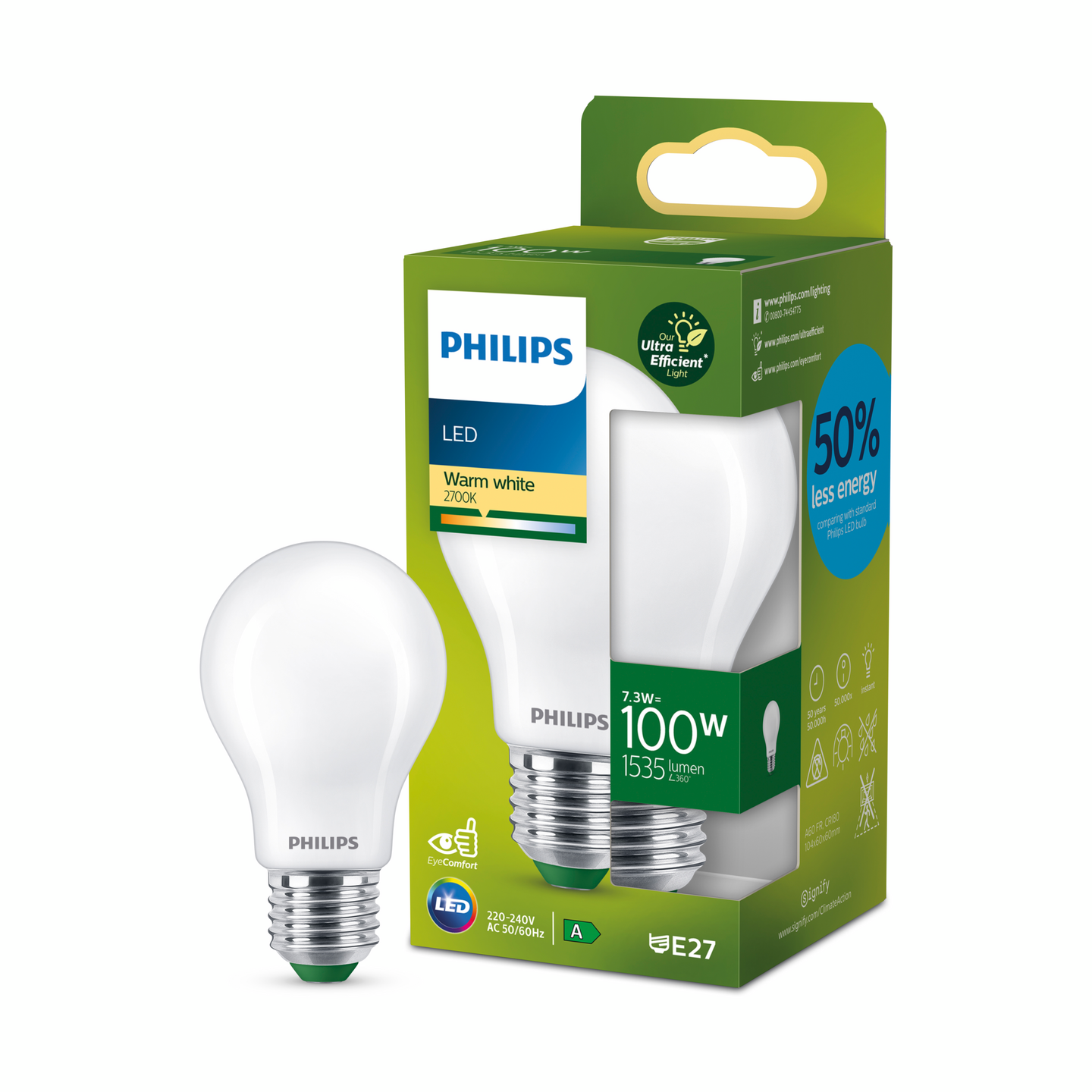 Led-lamppu Philips Ultra Efficient 100W E27 2700K 1535lm huurrettu lasi