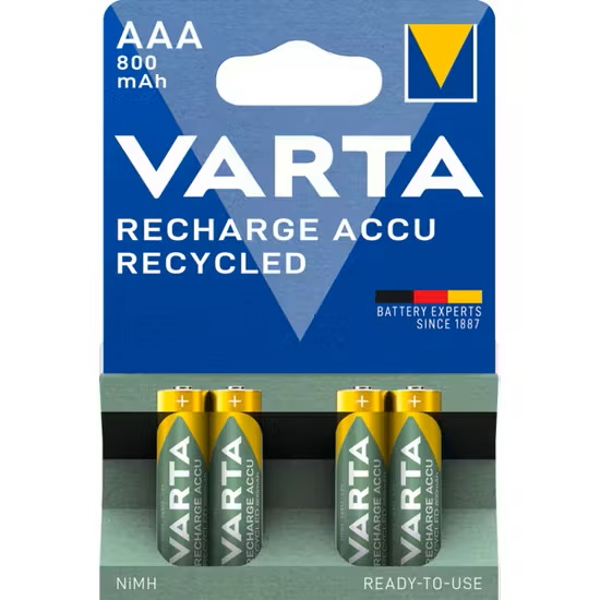 BATTERI VARTA RECHARGE AAA NI-MH 800MAH RECYCLED 4P