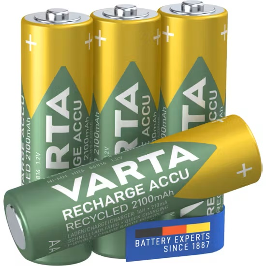 BATTERI VARTA RECHARGE AA NI-MH 2100MAH RECYCLED 4P