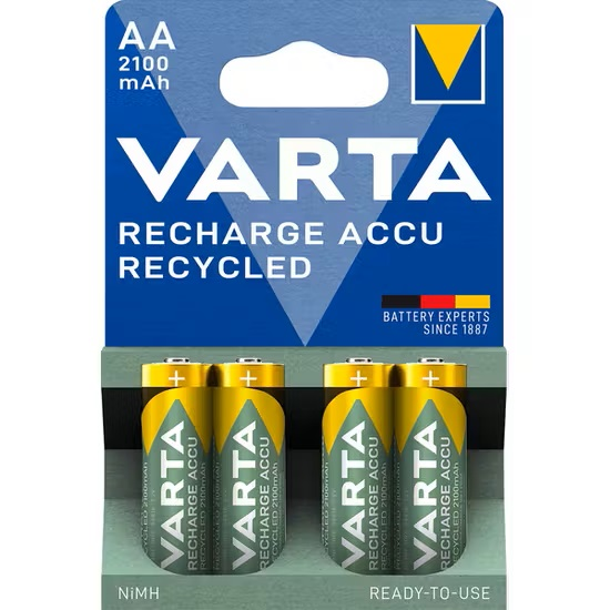 BATTERI VARTA RECHARGE AA NI-MH 2100MAH RECYCLED 4P