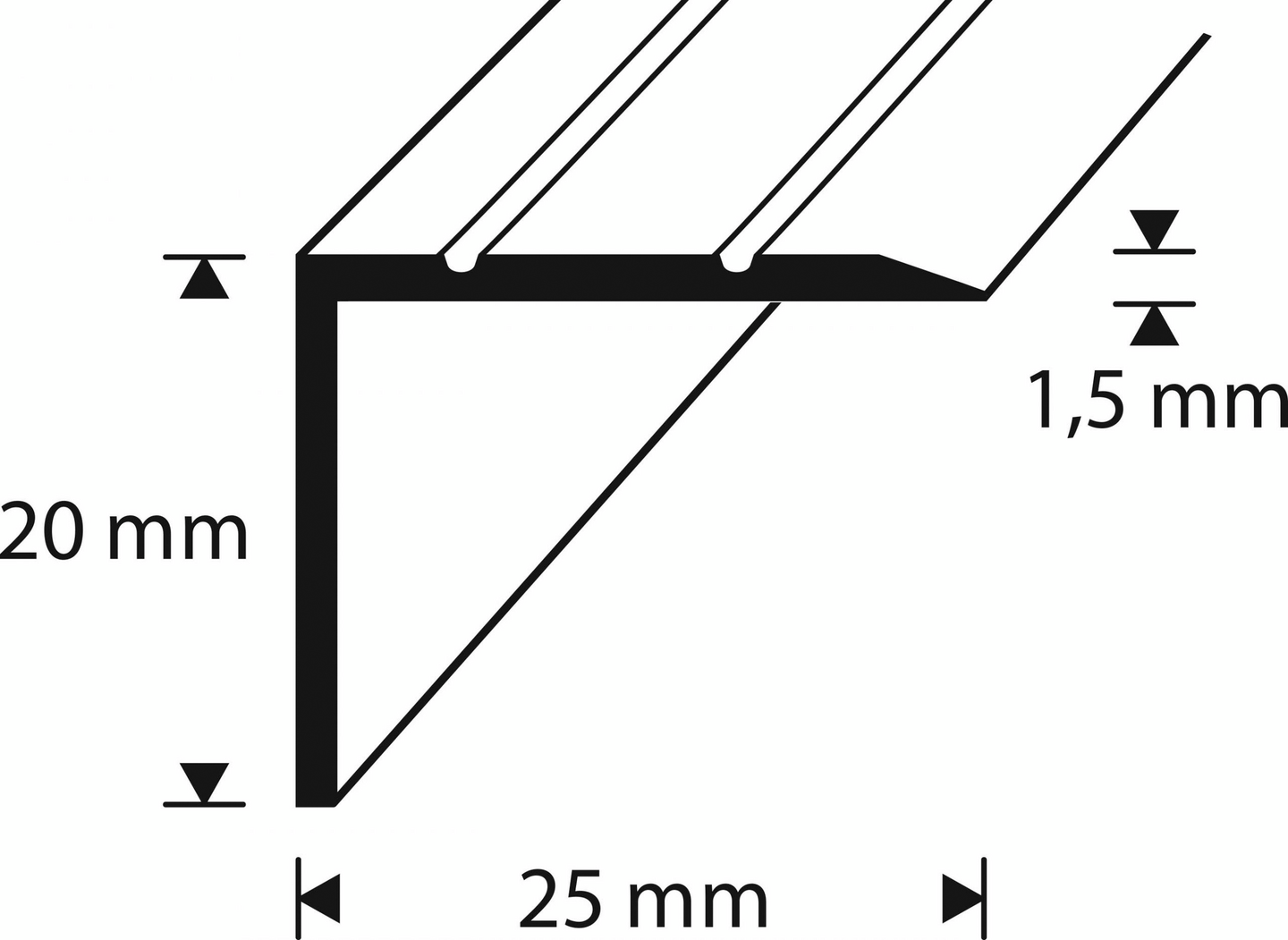 TRAPPKANTLIST DIONE 25X20MM N GRA 2M SJÄLVHÄFTANDE N GRAFIT