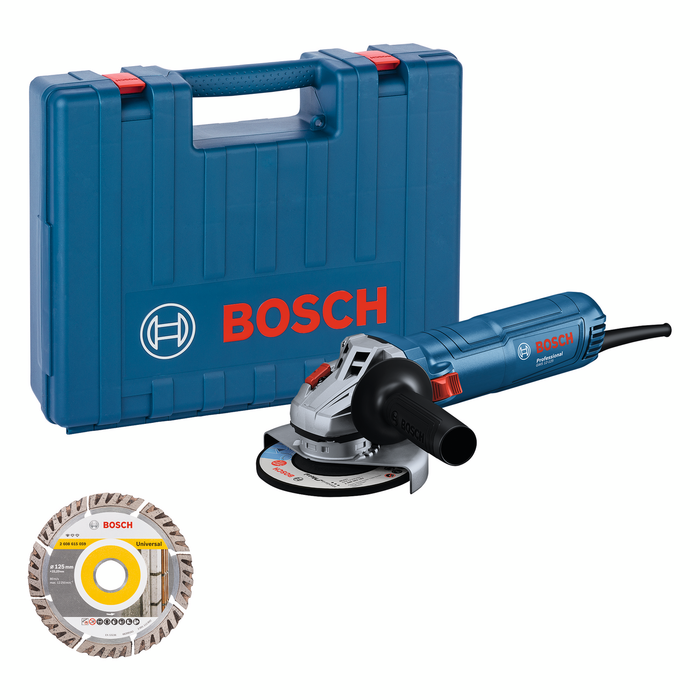 Kulmahiomakone Bosch GWS 12-125 + timanttikatkaisulaikka + kantolaukku