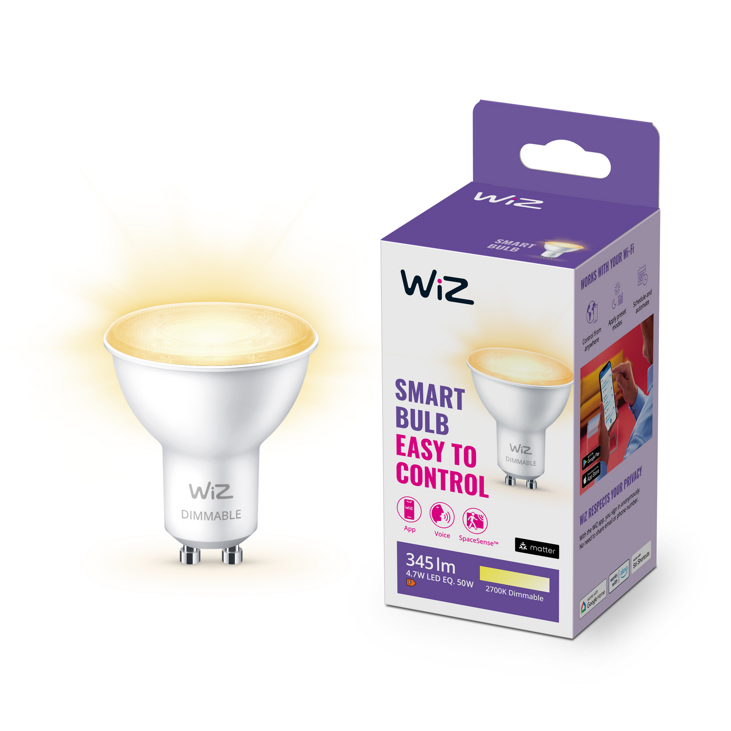 Led-lamppu WiZ WI-FI 4.7W GU10 927 HIMMENNETTÄVÄ