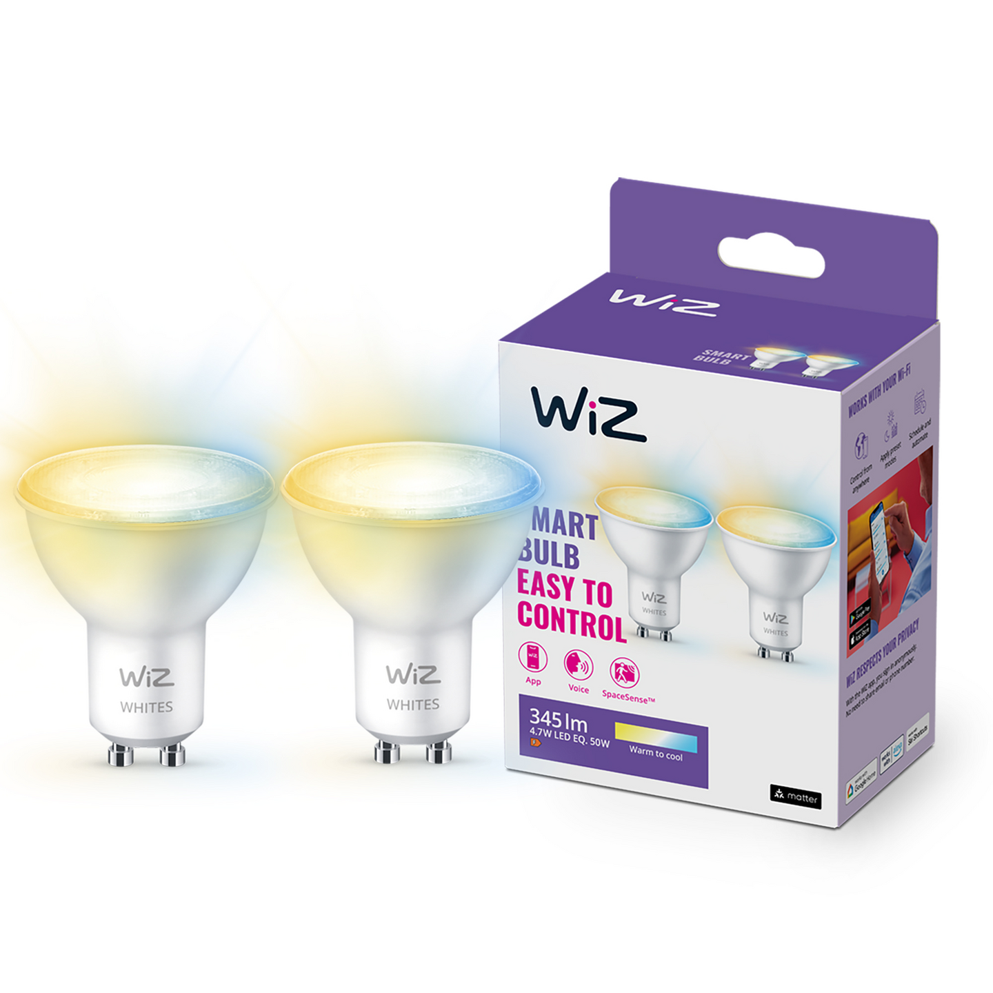 Led-lamppu WiZ wi-fi 4.7W GU10 GU10 927-65 tunable White 2kpl