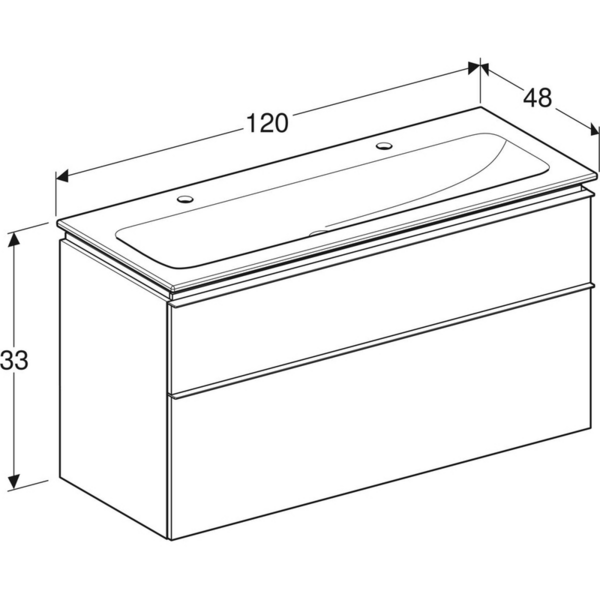 Allaskaappipaketti Geberit iCon L120 K63 S48cm KeraTect tammi