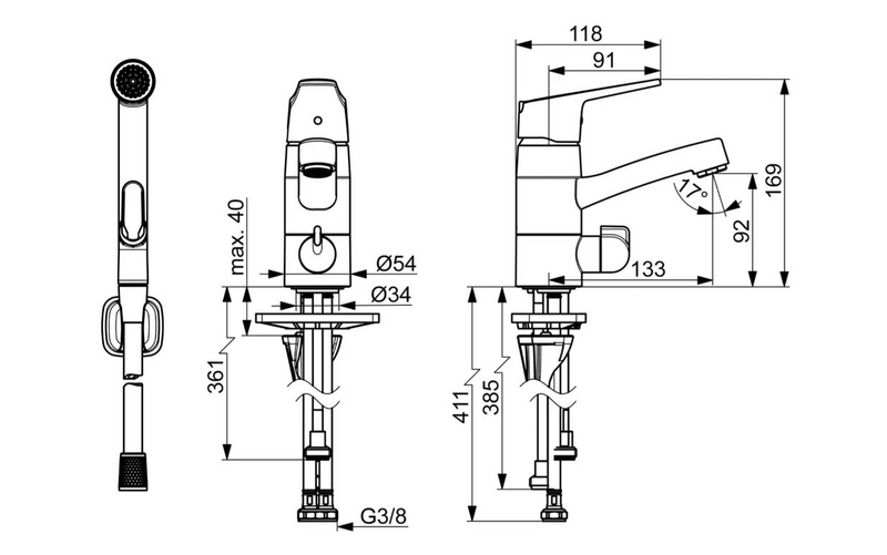 Pesuallashana Oras 1814FG-33 Vega Bide pesukoneventtiili musta