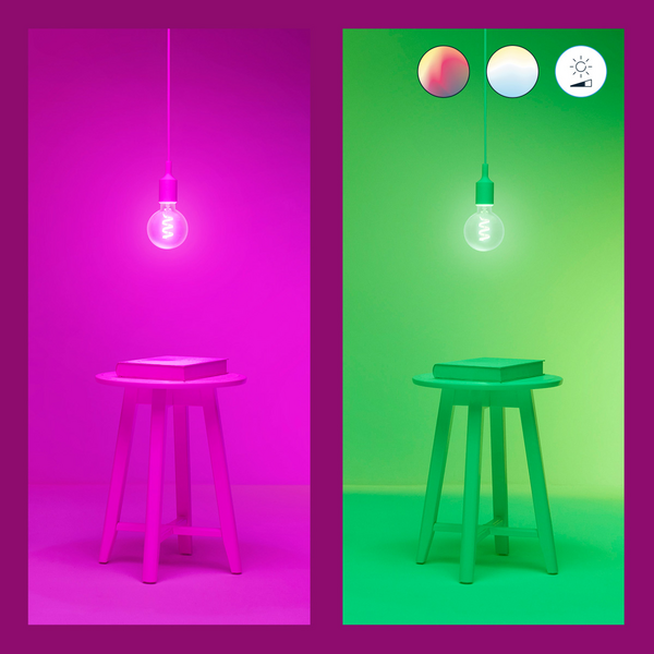 Led-filamenttilamppu WiZ E27 470lm 6,3W G95 2200-6500K RGB lasi