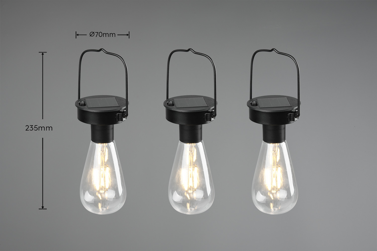 Aurinkokennoriippuvalaisin TRIO Campus led 3W 3kpl ladattava mattamusta