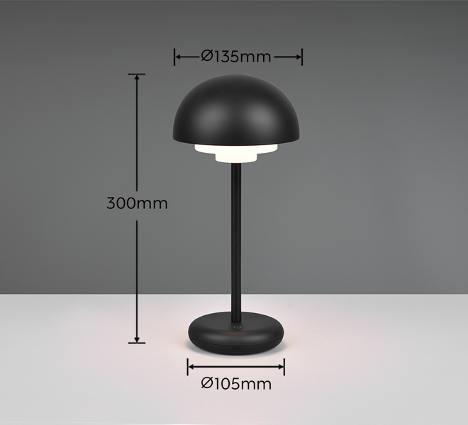 Pöytävalaisin TRIO Elliot led 180lm ladattava mattamusta
