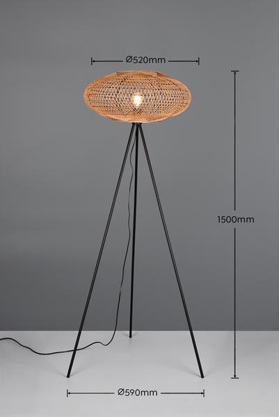 Lattiavalaisin TRIO Hedda E27 mattamusta/sisal