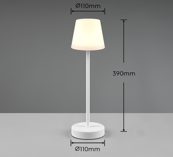 Ulkopöytävalaisin TRIO Martinez led IP44 ladattava mattavalkoinen
