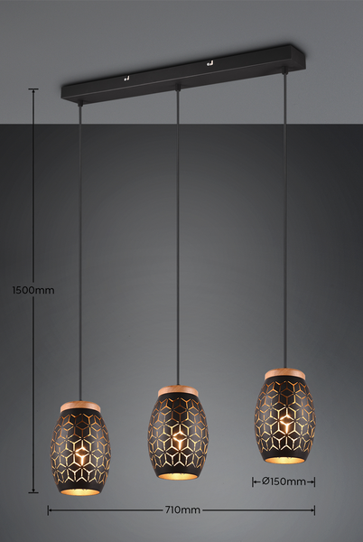 Riippuvalaisin TRIO Bidar E27 3-osainen musta/kulta