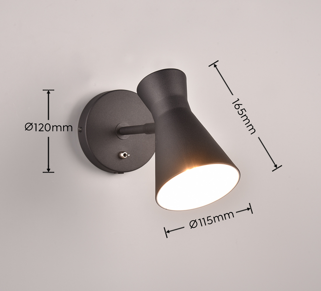 Seinävalaisin TRIO Enzo E27 16,5cm mattamusta